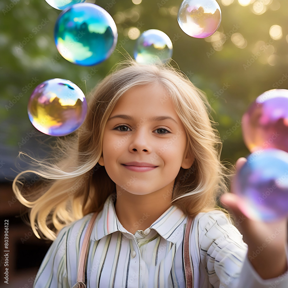 Fototapeta premium little girl with bubbles around her