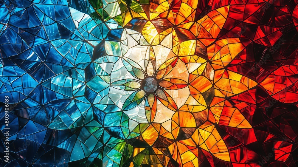 Mandala background with stained glass effect and primary colors. Mandala background with stained glass effect and primary colors.