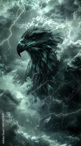 Thunderbird Unleashing Fury Within Raging Storm,Crackle of Lightning in Cinematic 3D Render