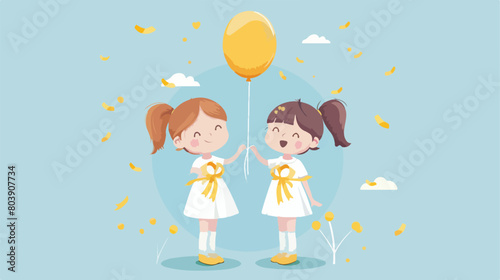 Cute little girls with yellow ribbons and air balloon