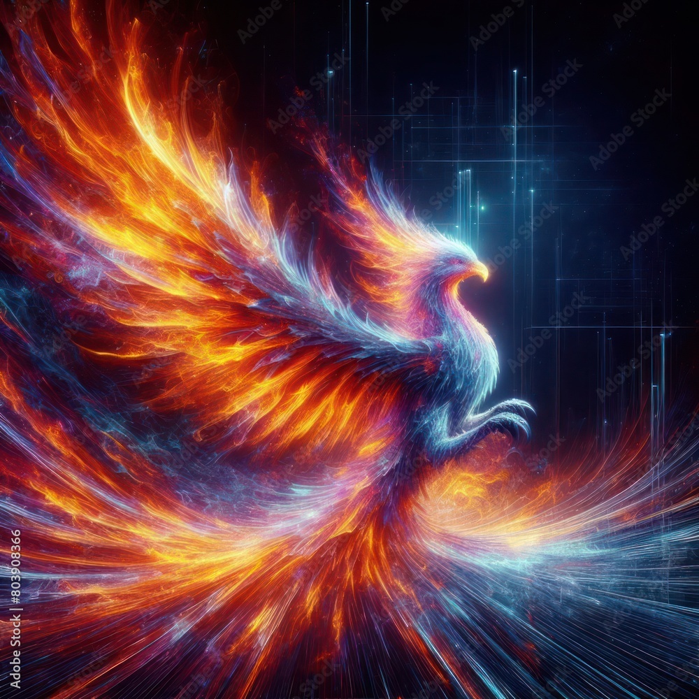 Fototapeta premium a blaze of holographic flames abstract 3D 