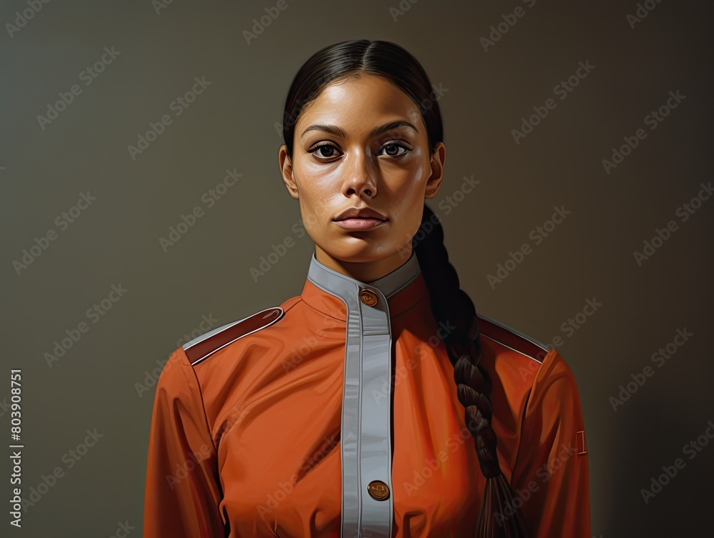 Obraz premium Serious woman in orange uniform