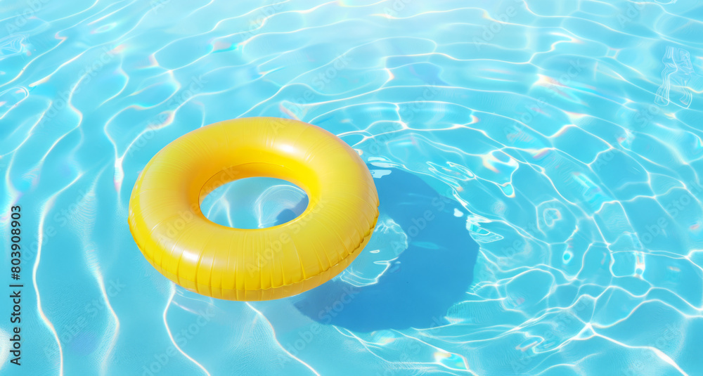 Summe concept, Swimming pool ring float gently floating on the vibrant blue water. Summe concept, Swimming pool ring float gently floating on the vibrant blue water.