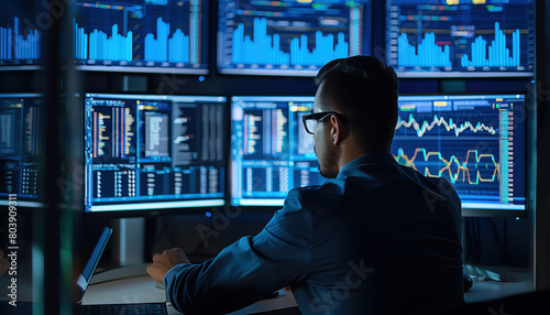 Cybersecurity expert conducting a penetration test to identify vulnerabilities in a corporate network analyzing data on dual screens