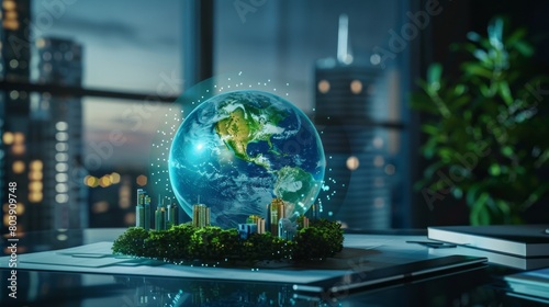 A corporate report highlighting ESG (Environmental, Social, Governance) metrics within the green energy sector, showcasing sustainable business practices in the renewable energy industry