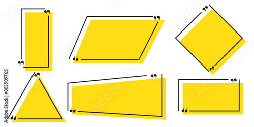 Quote box frame set. Texting quote boxes. Templates of texting black line quote frames for definition, remark, and citation design. Vector illustration. Tex border collection. EPS 10