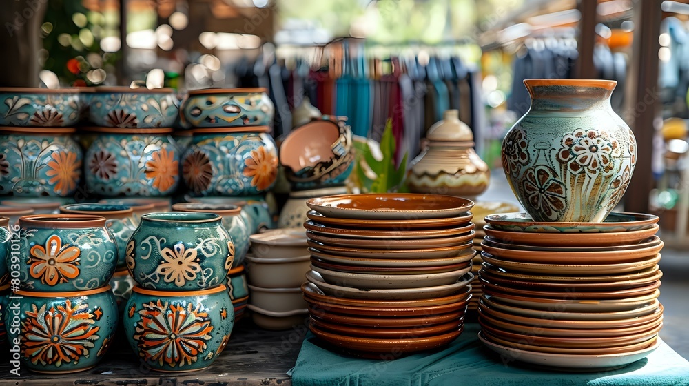 Market Moments: Colorful Dishes and Ceramics in Warm Light