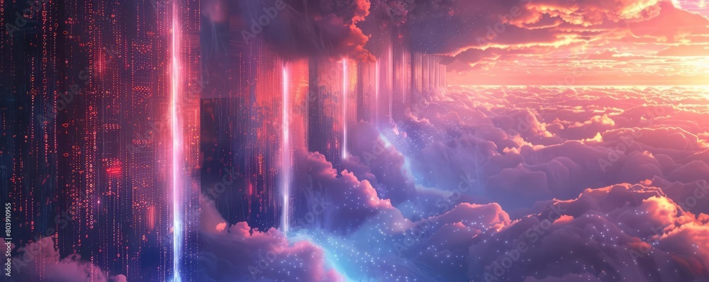 Fototapeta premium Immerse the viewer in a surreal world where cryptocurrency mines float in the clouds