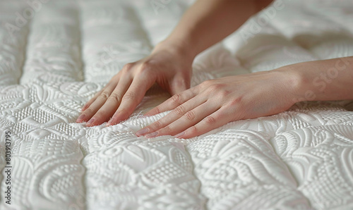White linen whispers, fingers mold the bed