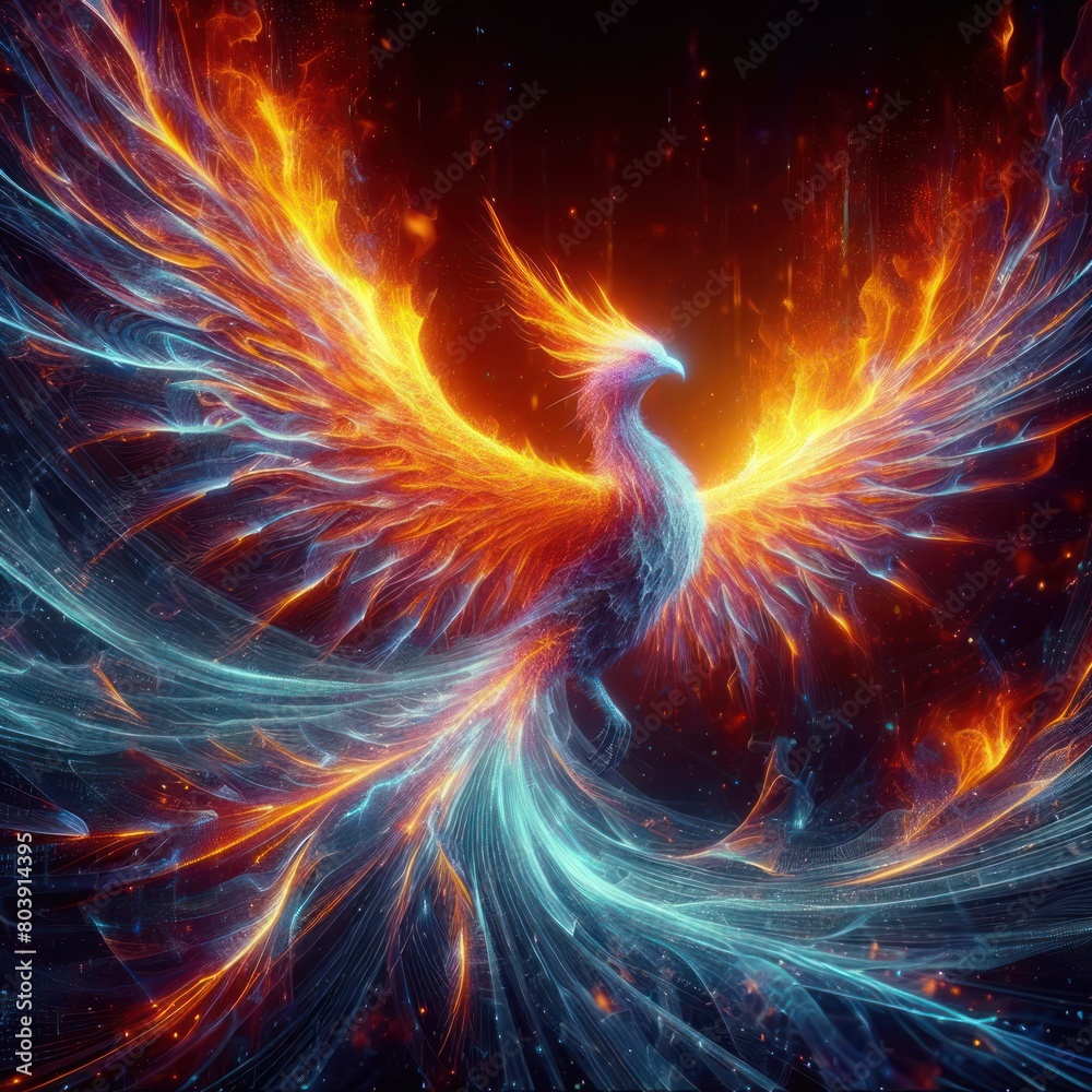 Fototapeta premium a blaze of holographic flames abstract 3D 