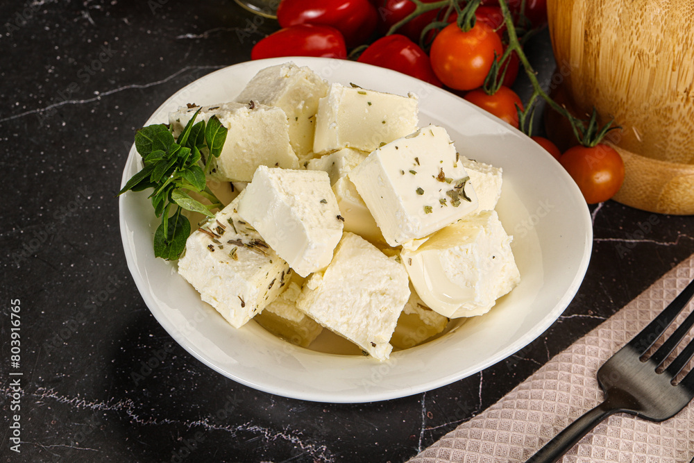Greek traditional Feta cheese cubes