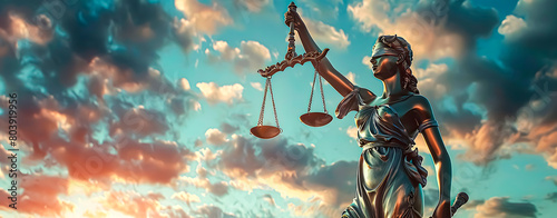 Lady Justice statue on a tragic cloud background