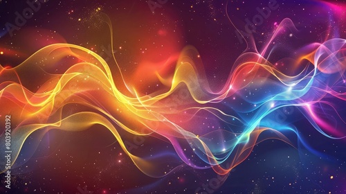 Abstract background of colorful light waves pulsating and intersecting  creating a dynamic and energetic atmosphere.