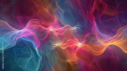 Abstract depiction of colorful light waves oscillating in a hypnotic pattern, captivating the viewer's attention.
