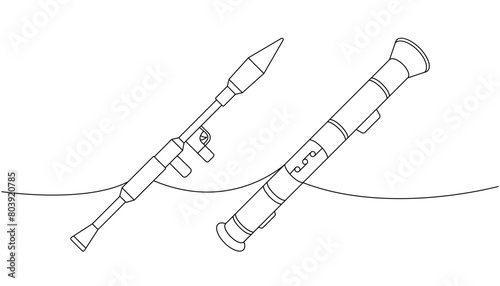Set of anti-tank grenade launchers one line continuous drawing. Various modern weapons continuous one line illustration. Vector linear illustration.