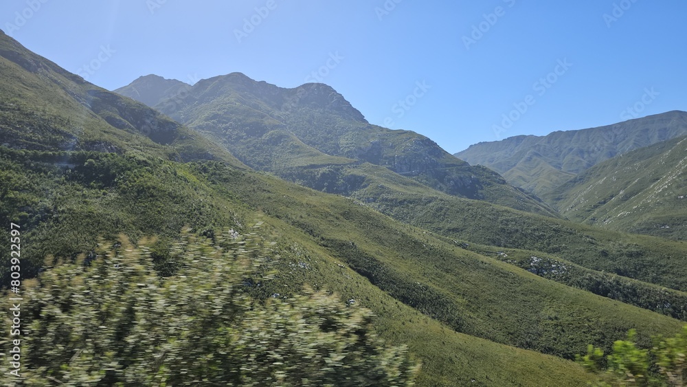 Naklejka premium Mountain Range Scenery From Moving Vehicle