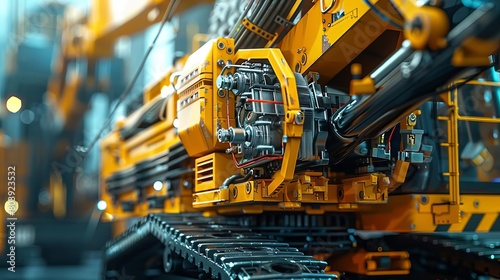 Illustrate a close-up view of a construction cranes intricate machinery