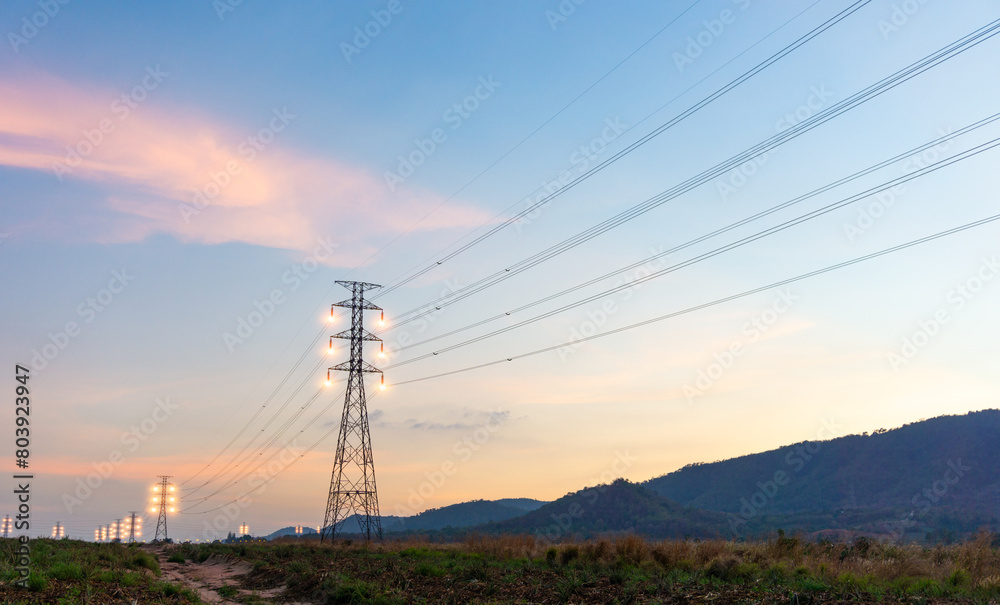 A high-voltage transmission tower is a structure that supports overhead power lines