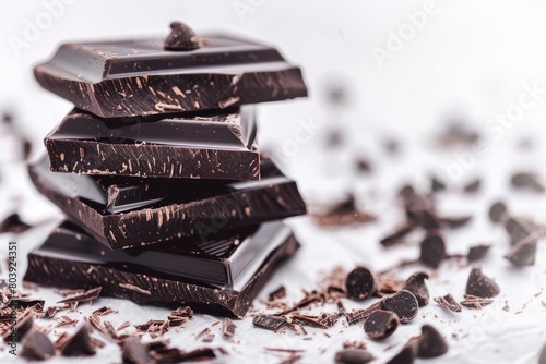 Pile of chopped and milled chocolate isolated on white background, delicious cocoa treats