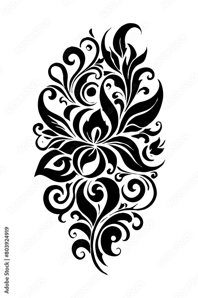 Botanical black and white pattern. For use on tattoos, posters, textiles, T-shirt printing. Generated by Ai Botanical black and white pattern. For use on tattoos, posters, textiles, T-shirt printing. Generated by Ai