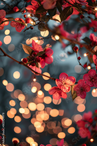 Beautiful fairy lights pattern with flowers for background