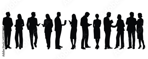 Businessman and businesswoman. Full body silhouette people on a white background. Man and woman in standing position, front view. Vector illustration.