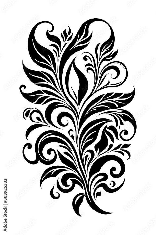 Botanical black and white pattern. For use on tattoos, posters, textiles, T-shirt printing. Generated by Ai Botanical black and white pattern. For use on tattoos, posters, textiles, T-shirt printing. Generated by Ai