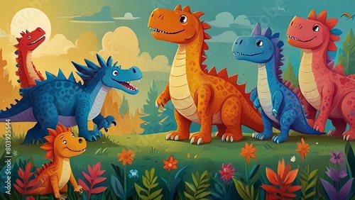 Whimsical Cartoon Dragon and Dinosaur Friends Banner for Kids  Spaces