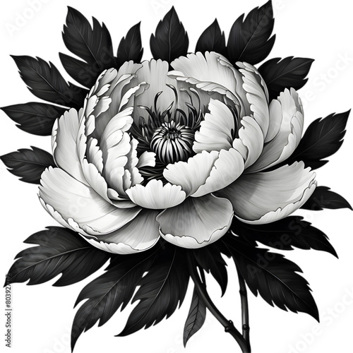 A black Sumi-e peony flower.