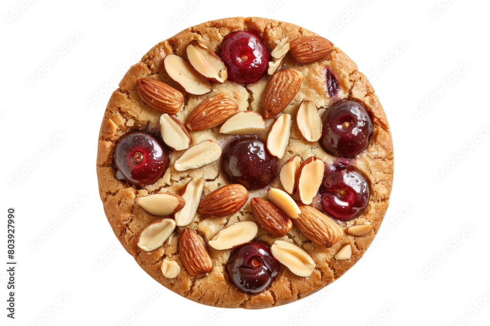 Cherry almond cookie isolated on transparent background