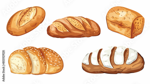 Four of fresh bread on white background style