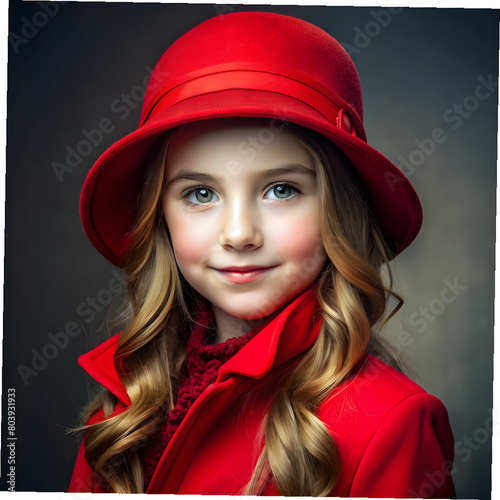 girl in a red jacket with a red hat on it