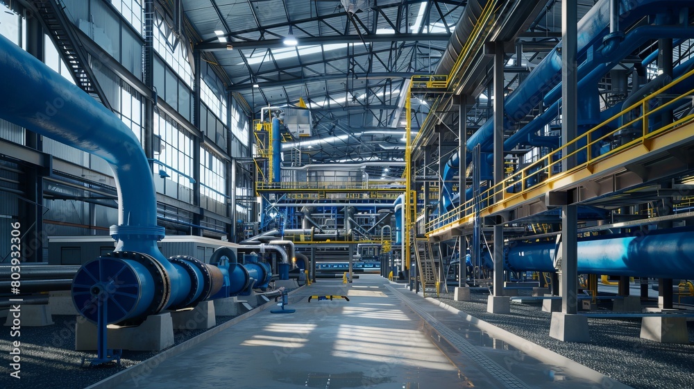 Close-up inside the waste sorting plant, a general view of the entire building. A huge workshop with wide pipes. The problem of ecology, waste recycling, reusable use, consumer culture. Close-up inside the waste sorting plant, a general view of the entire building. A huge workshop with wide pipes. The problem of ecology, waste recycling, reusable use, consumer culture.