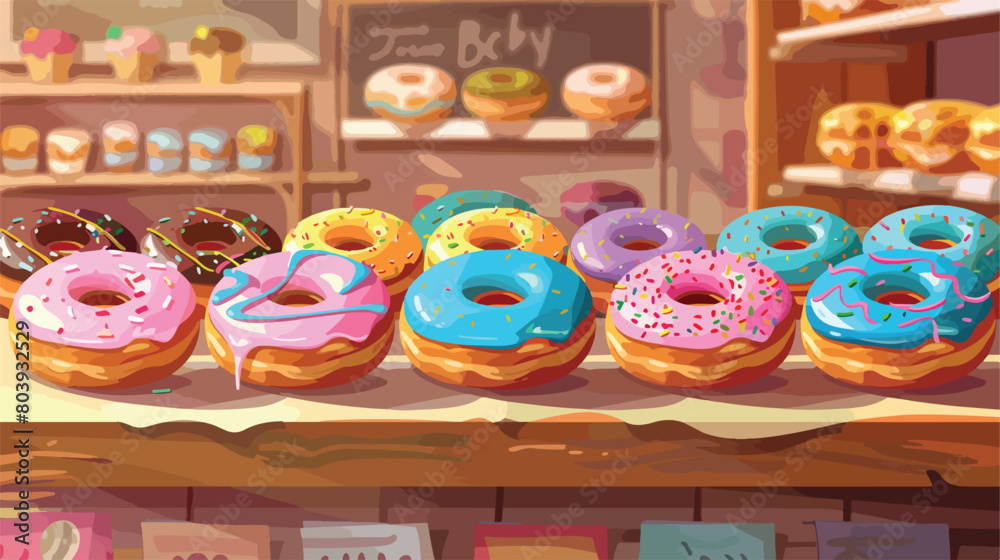 Fresh donuts in bakery style vector design ill
