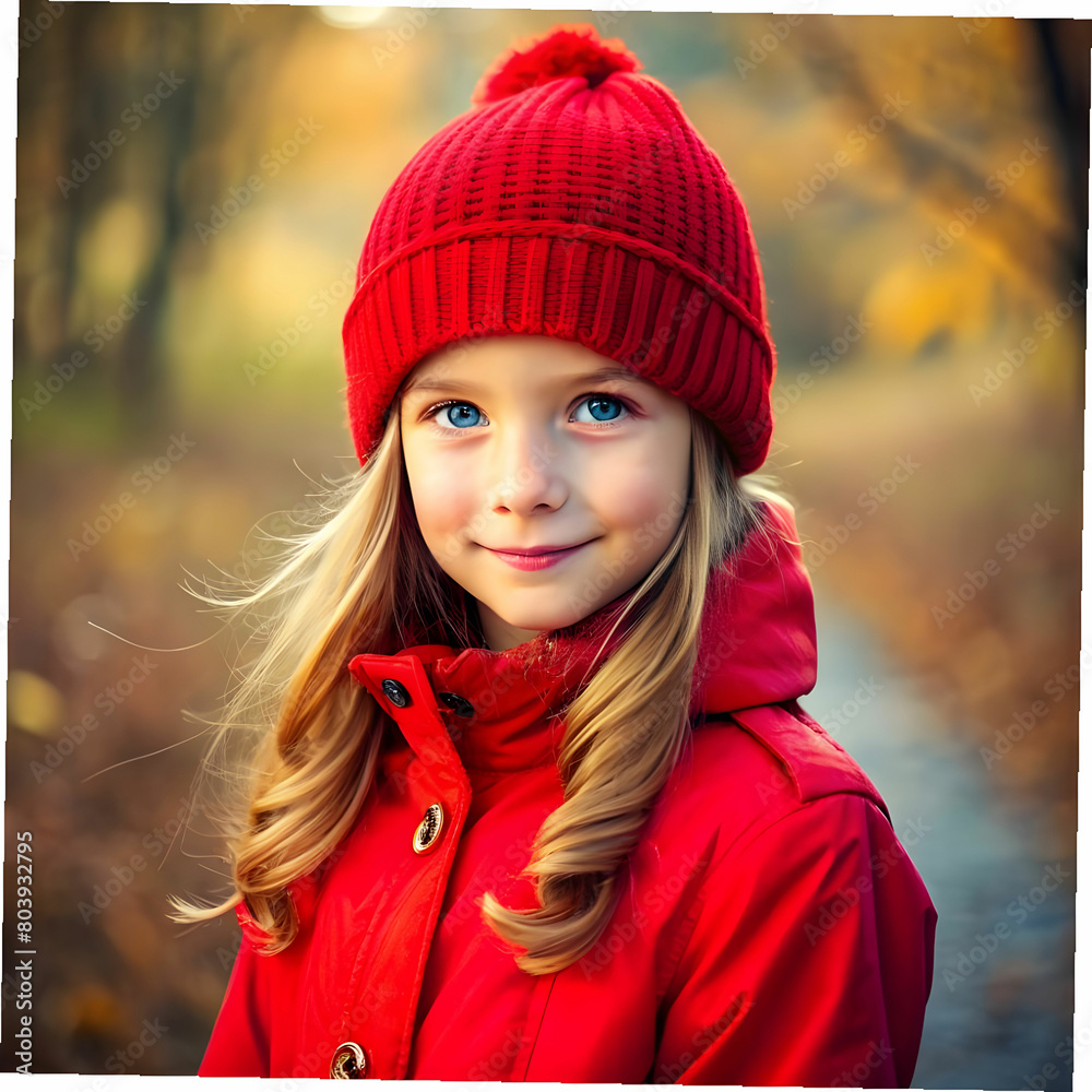 girl in a red jacket with a red hat on it girl in a red jacket with a red hat on it