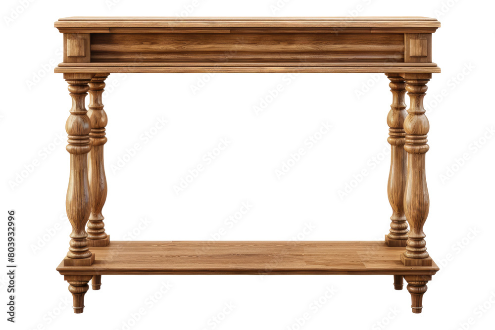 Console wooden table isolated on transparent background