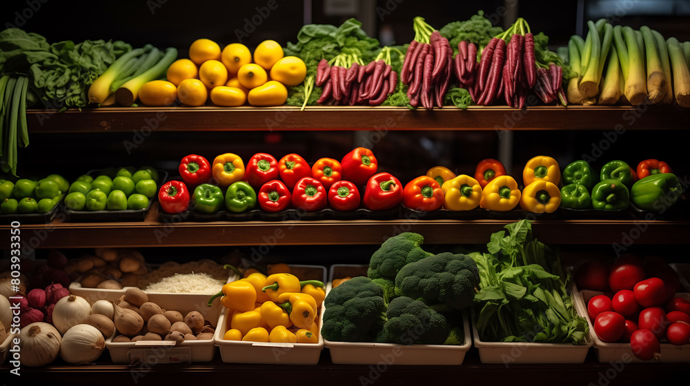 Fruits and Vegetables on Shelf at Supermarket Fresh and Healthy Food Concept AI Generated