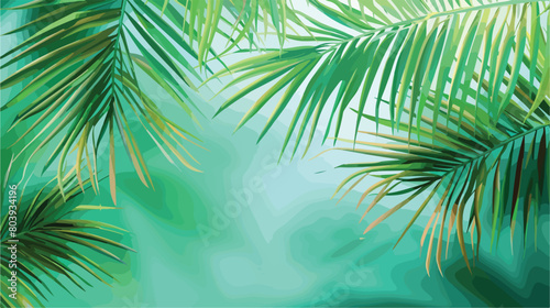 Fresh tropical palm leaf on color background 