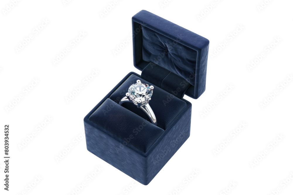 Diamond ring in navy blue box isolated on transparent background Diamond ring in navy blue box isolated on transparent background