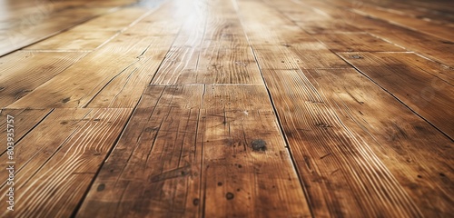 A close-up of a polished, wooden floor, its surface telling tales of past gatherings through the subtle scratches and scuffs.