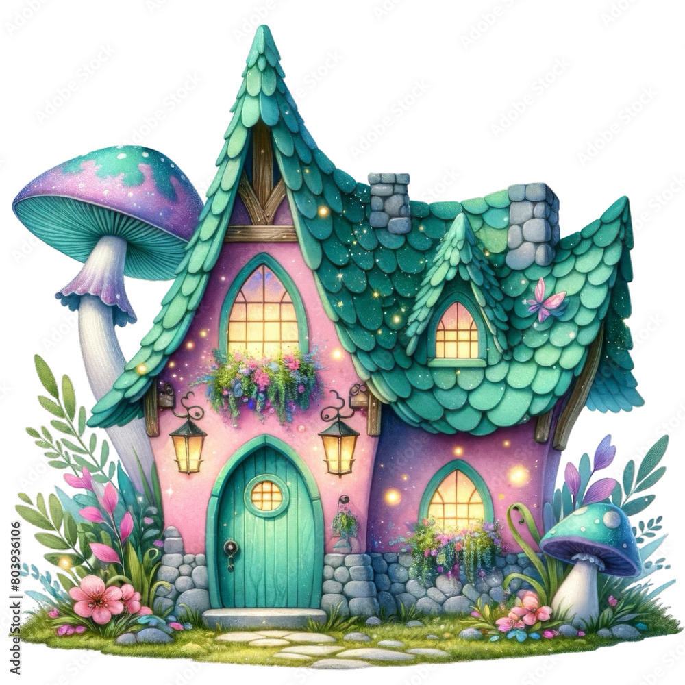 Fototapeta premium Green and pink Fairy house 