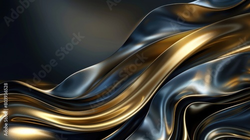 Abstract gold swirls and curves on dark background, representing elegance and luxury in modern art.