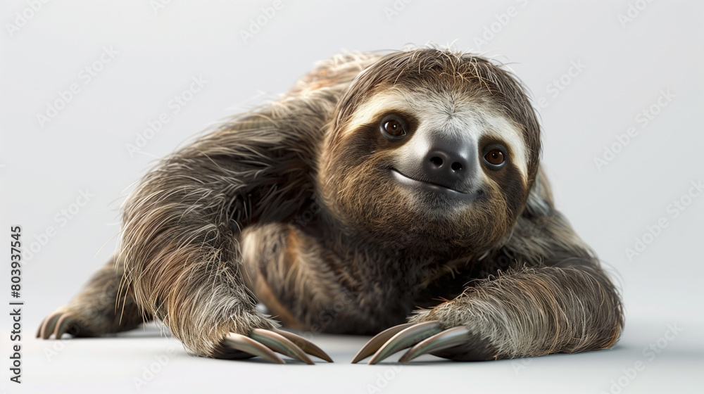 An animated, friendly-looking sloth with a big smile, on a white background. An animated, friendly-looking sloth with a big smile, on a white background.