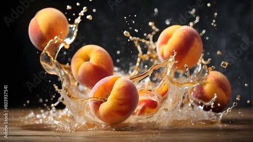 Peach juice splattering in motion