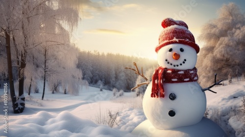 View of snowman with winter landscape and snow © MOUISITON