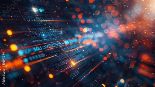 Wallpaper Mural Binary code on a dark blue background with orange and yellow highlights. Torontodigital.ca