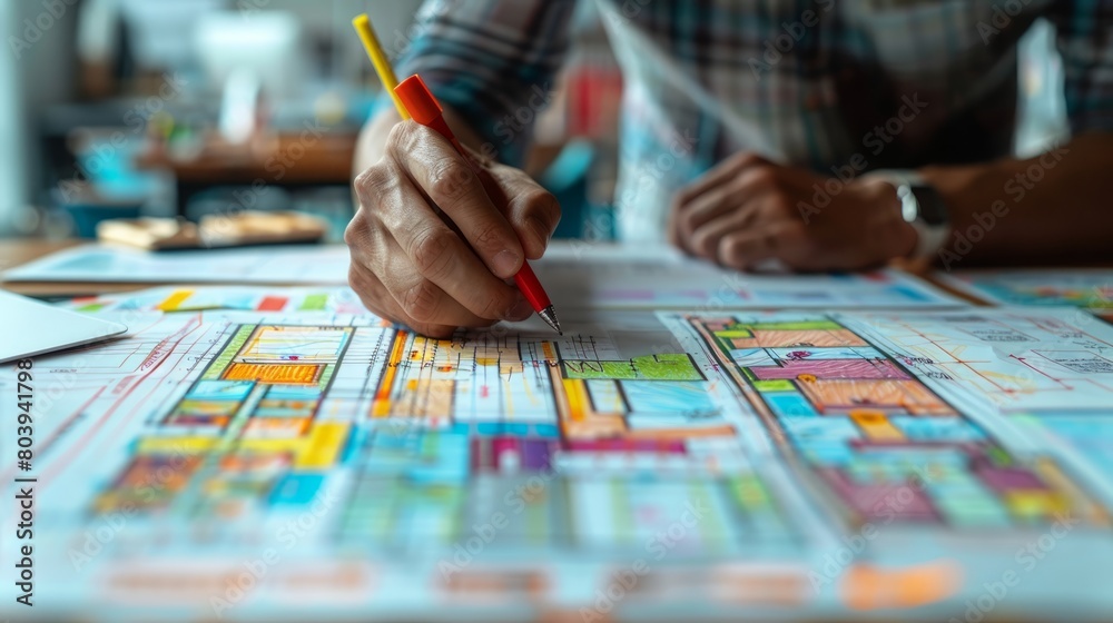 An architect working on a blueprint An architect working on a blueprint
