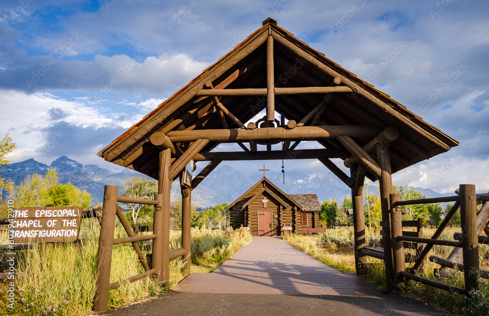 The rustic log Chapel of the Transfiguration at the Grand Teton National Park in Northwestern Wyoming The rustic log Chapel of the Transfiguration at the Grand Teton National Park in Northwestern Wyoming