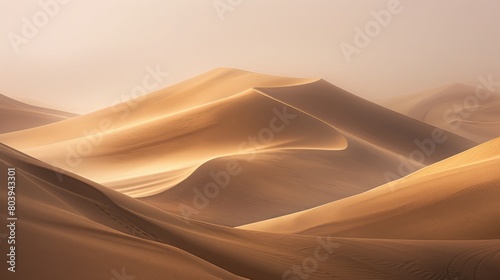 Tranquil scene of undulating sand dunes in the desert  showcasing nature s elegant curves and contours.