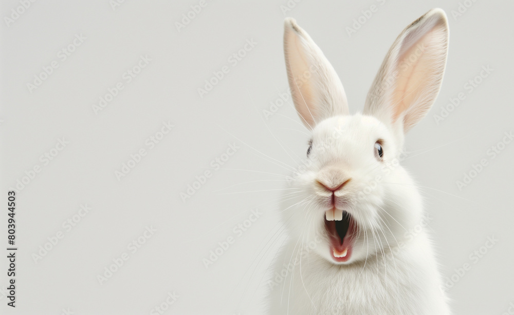 Easter Joy: Smiling White Rabbit Isolated on Background